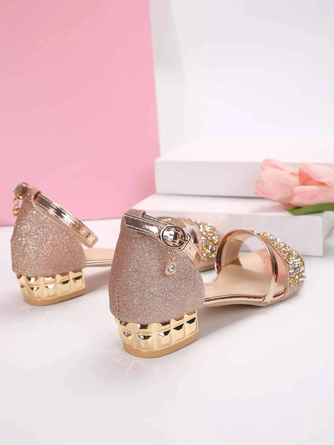Luxe Gold & Silver Heeled Sandals – Elegant Open Toe Style