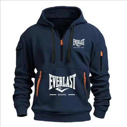 Sudadera con capucha de felpa estampada para hombre – Sudadera informal con cremallera para primavera y otoño