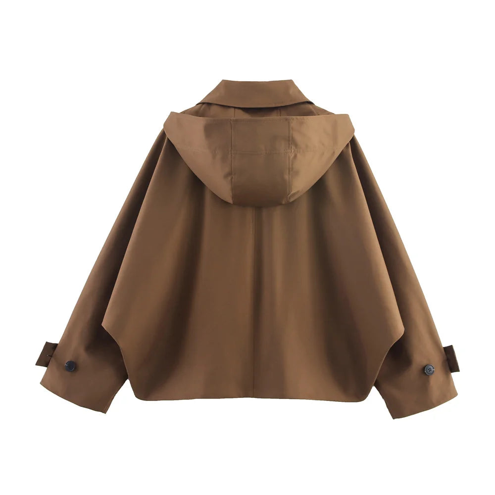 Chaqueta con capucha y solapa EleganceEase™: estilo otoñal atemporal, confianza sin esfuerzo