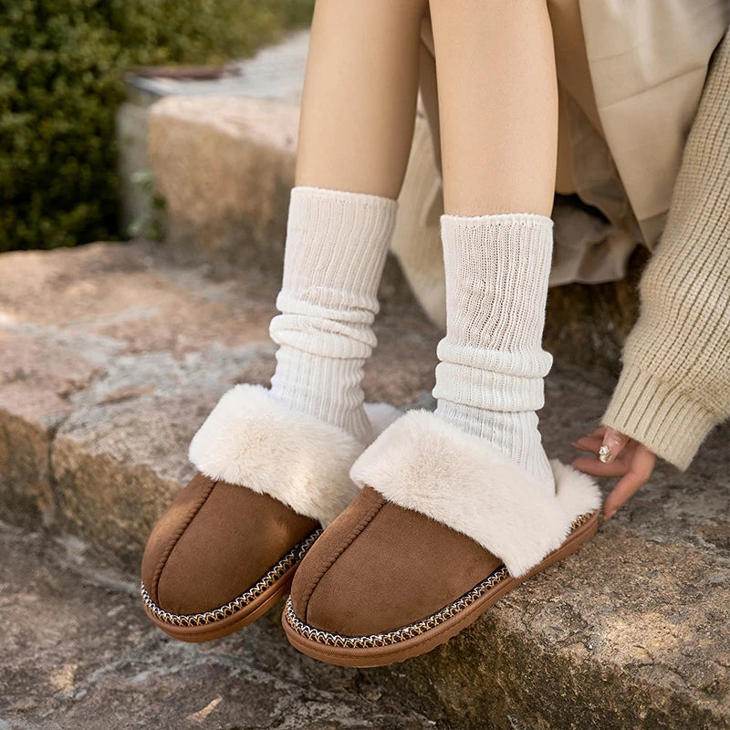 Pantuflas de invierno afelpadas Smile Popcorn™ – Cómodas sandalias de interior cálidas de piel sintética para mujer