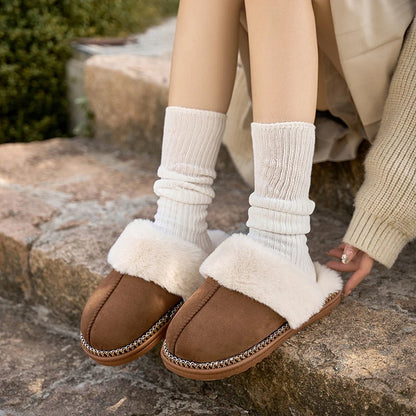 Pantuflas de invierno afelpadas Smile Popcorn™ – Cómodas sandalias de interior cálidas de piel sintética para mujer
