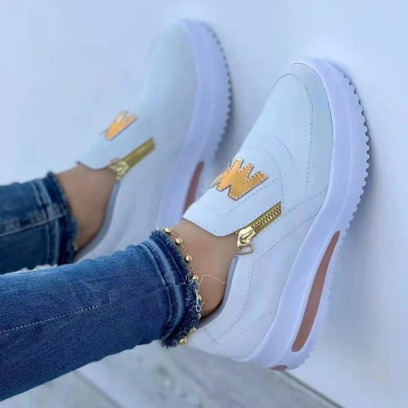 Zapatillas deportivas con cremallera lateral para mujer – Mocasines de plataforma de PU ligeros