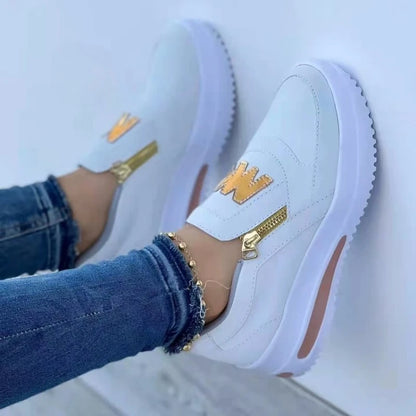 Zapatillas deportivas con cremallera lateral para mujer – Mocasines de plataforma de PU ligeros