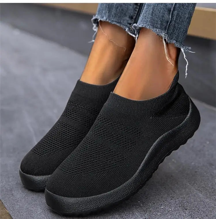 ZJEGA™ 2024 Zapatillas de running transpirables sin cordones para mujer – Calzado deportivo ligero tipo calcetín