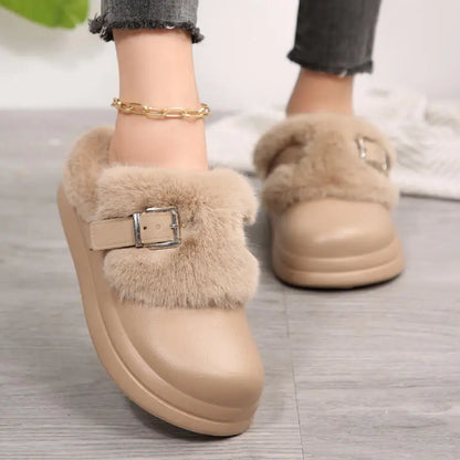 Women’s Waterproof Platform Fur Clogs – Cozy Winter Slip-On