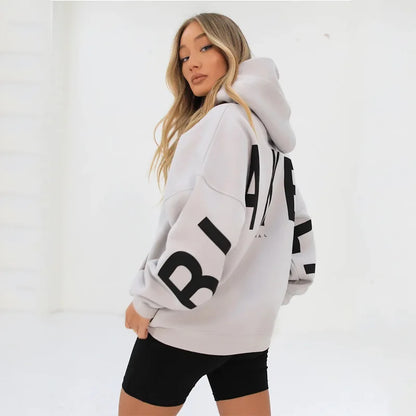 Sudadera con capucha informal estampada para mujer – Suéter de ajuste holgado para otoño e invierno