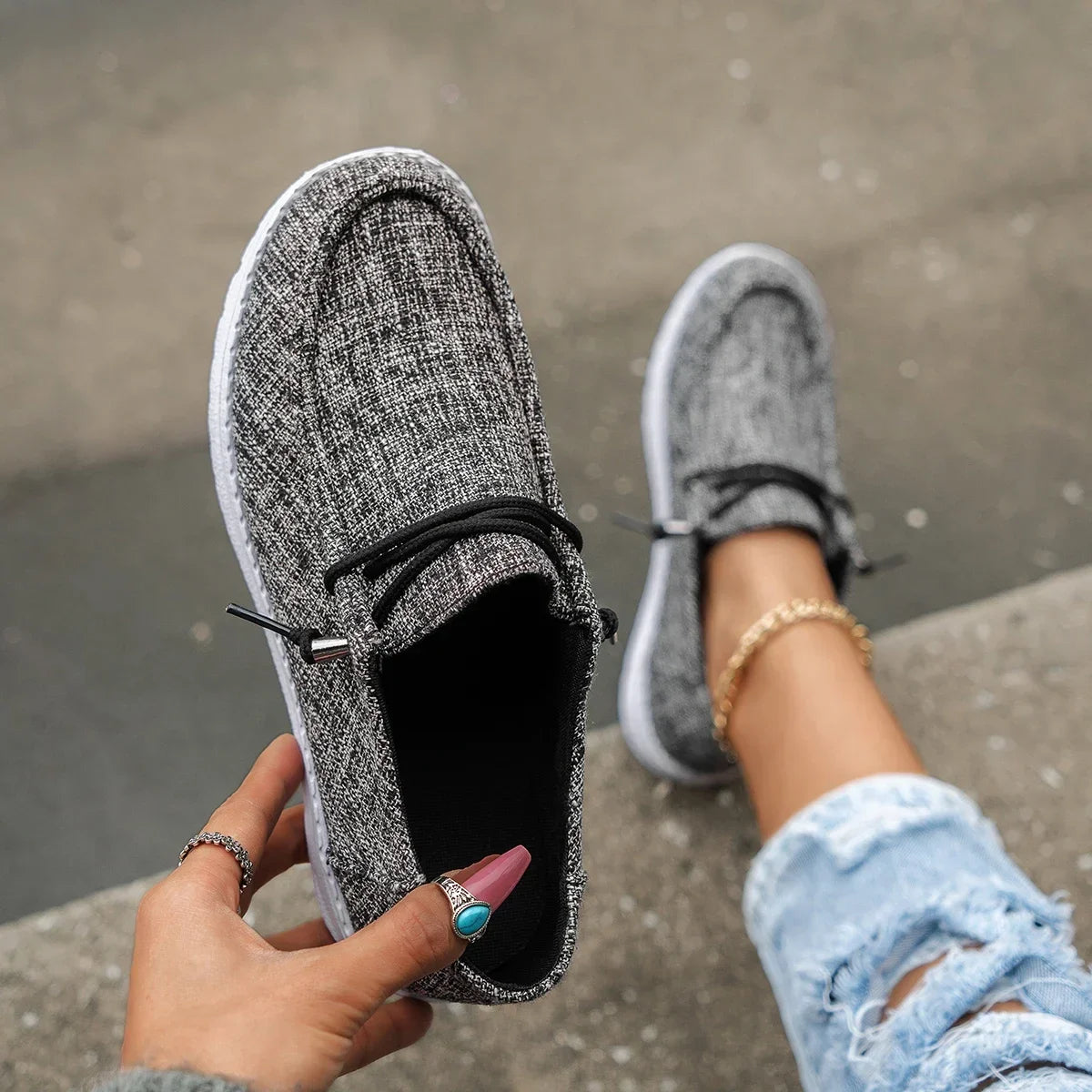 Knut Elgvin™ 2024 Zapatos casuales con cordones para mujer – Zapatillas planas de PU ligeras para el confort diario