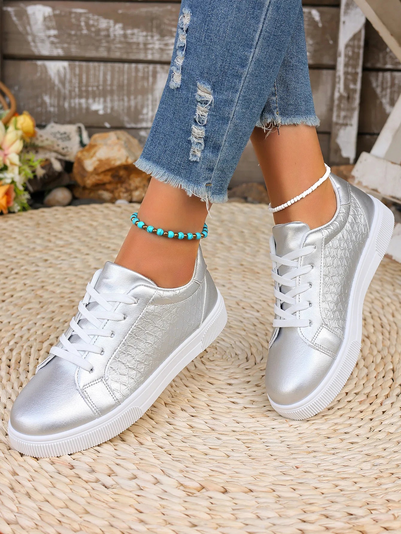 Baskets Loom & Soul Femme Or et Argent en PU – Confort Mode Grande Taille