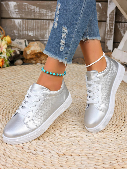 Baskets Loom & Soul Femme Or et Argent en PU – Confort Mode Grande Taille