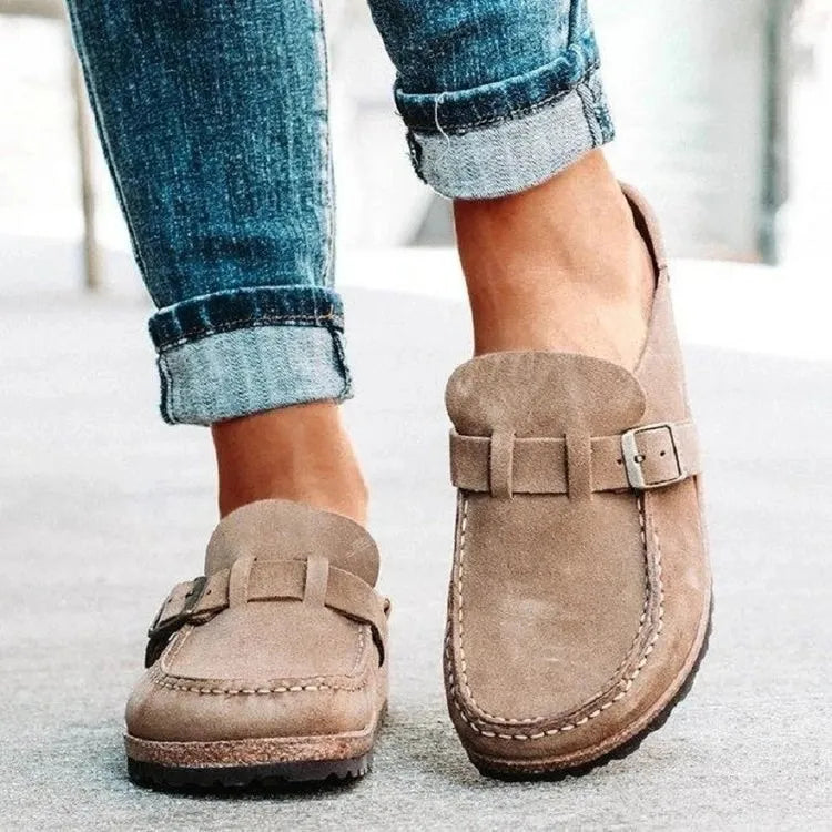 Zuecos con plantilla de corcho Gacimy™ para mujer – Mules de piel con hebilla ajustable y soporte para el arco del pie