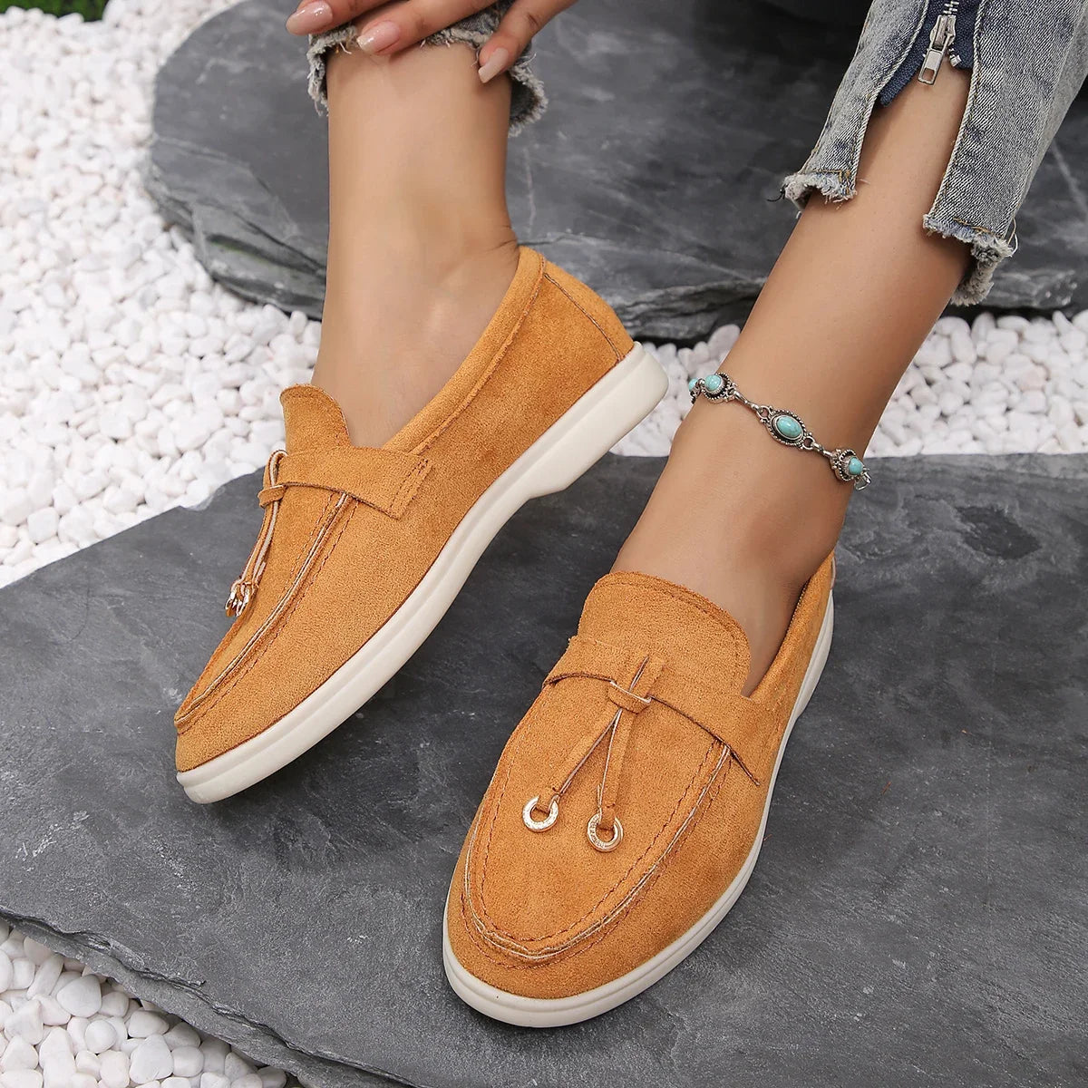 Mocasines de algodón sin cordones para mujer – Zapatos planos informales ligeros para uso diario