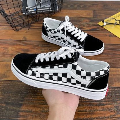 Zapatillas de lona a cuadros para hombre – Zapatos casuales ligeros con cordones