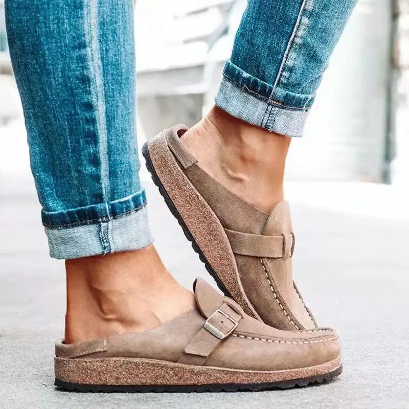 Zuecos con plantilla de corcho Gacimy™ para mujer – Mules de piel con hebilla ajustable y soporte para el arco del pie