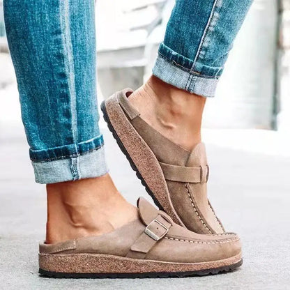 Zuecos con plantilla de corcho Gacimy™ para mujer – Mules de piel con hebilla ajustable y soporte para el arco del pie
