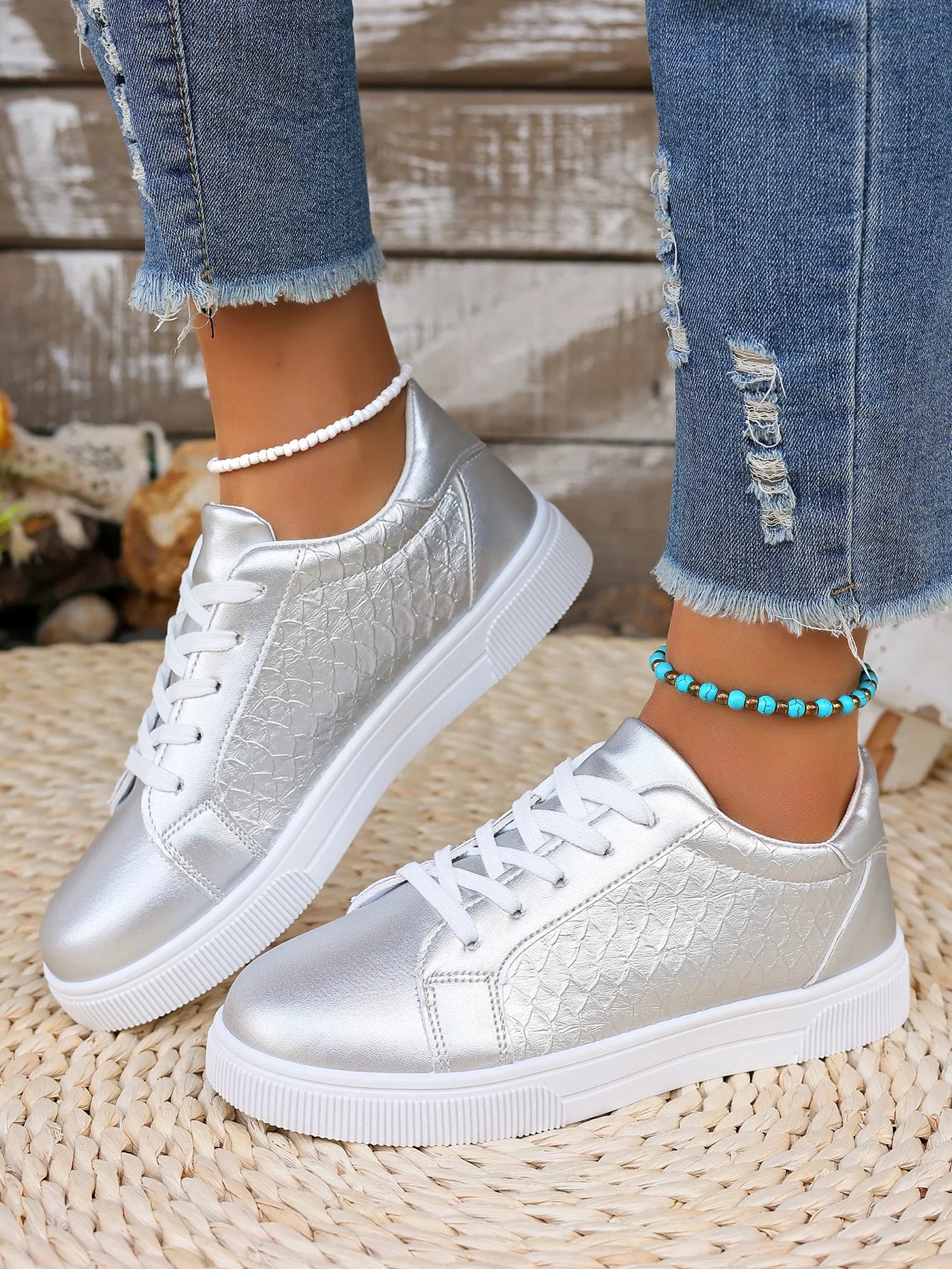 Baskets Loom & Soul Femme Or et Argent en PU – Confort Mode Grande Taille