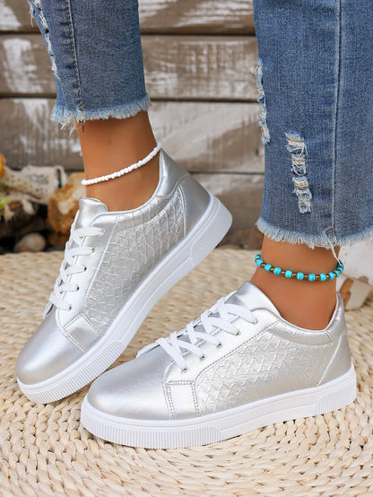 Baskets Loom & Soul Femme Or et Argent en PU – Confort Mode Grande Taille