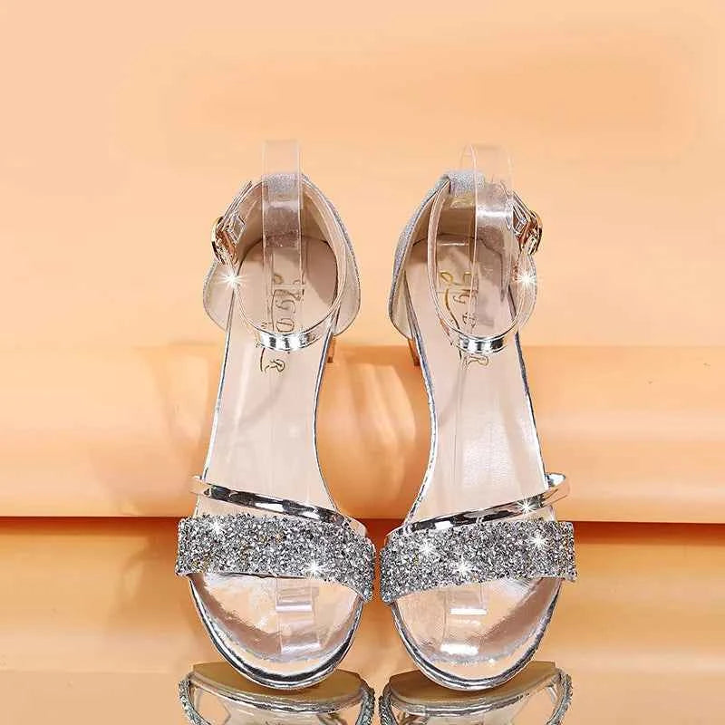 Luxe Gold & Silver Heeled Sandals – Elegant Open Toe Style