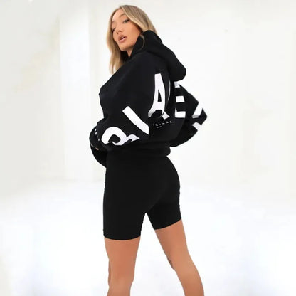 Sudadera con capucha informal estampada para mujer – Suéter de ajuste holgado para otoño e invierno