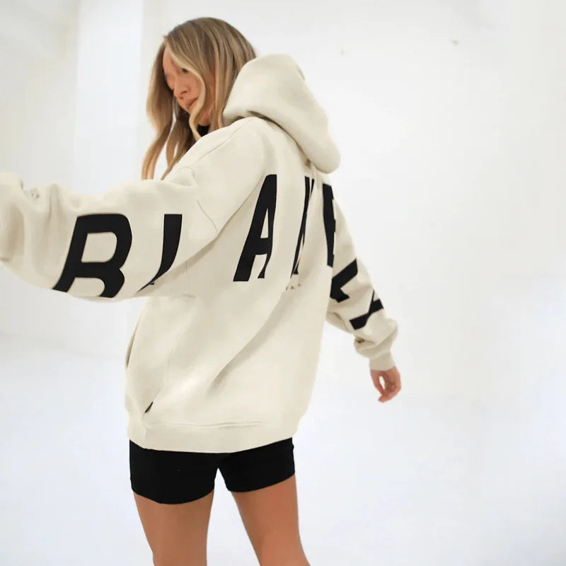 Sudadera con capucha informal estampada para mujer – Suéter de ajuste holgado para otoño e invierno
