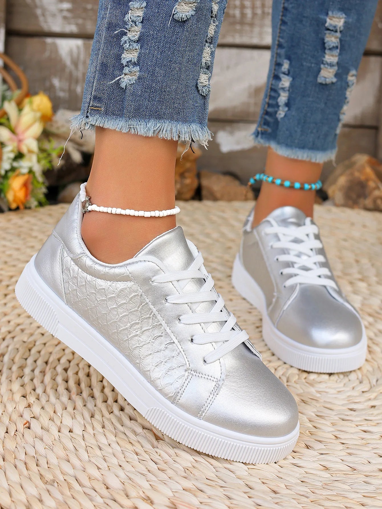 Baskets Loom & Soul Femme Or et Argent en PU – Confort Mode Grande Taille