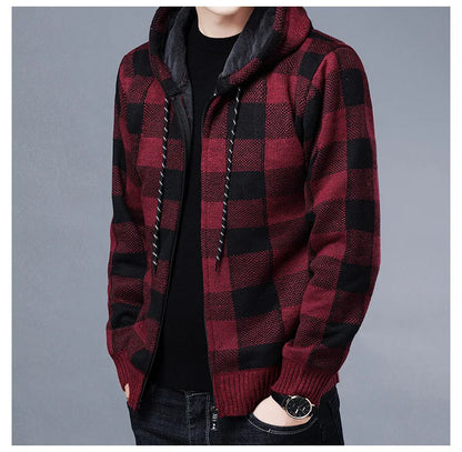 Veste en polaire tricotée à carreaux Loom & Soul pour homme – Cardigan d'hiver de luxe à capuche