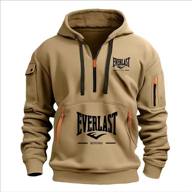 Sudadera con capucha de felpa estampada para hombre – Sudadera informal con cremallera para primavera y otoño