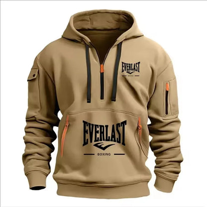 Sudadera con capucha de felpa estampada para hombre – Sudadera informal con cremallera para primavera y otoño