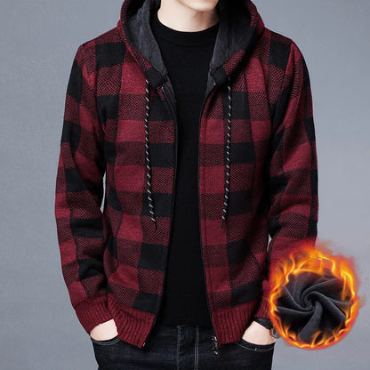 Veste en polaire tricotée à carreaux Loom & Soul pour homme – Cardigan d'hiver de luxe à capuche