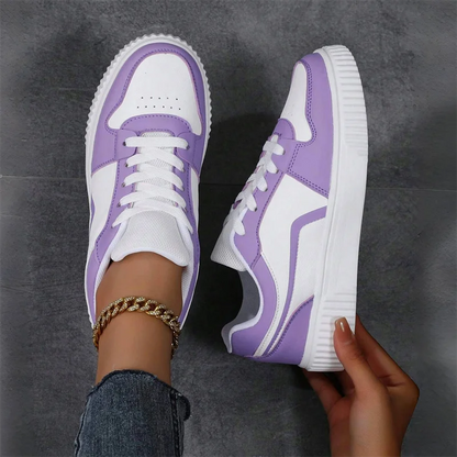 Women’s PU Leather Sneakers – Lightweight Lace-Up Casual Shoes for Spring/Autumn