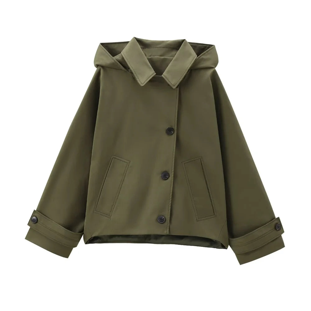 Chaqueta con capucha y solapa EleganceEase™: estilo otoñal atemporal, confianza sin esfuerzo