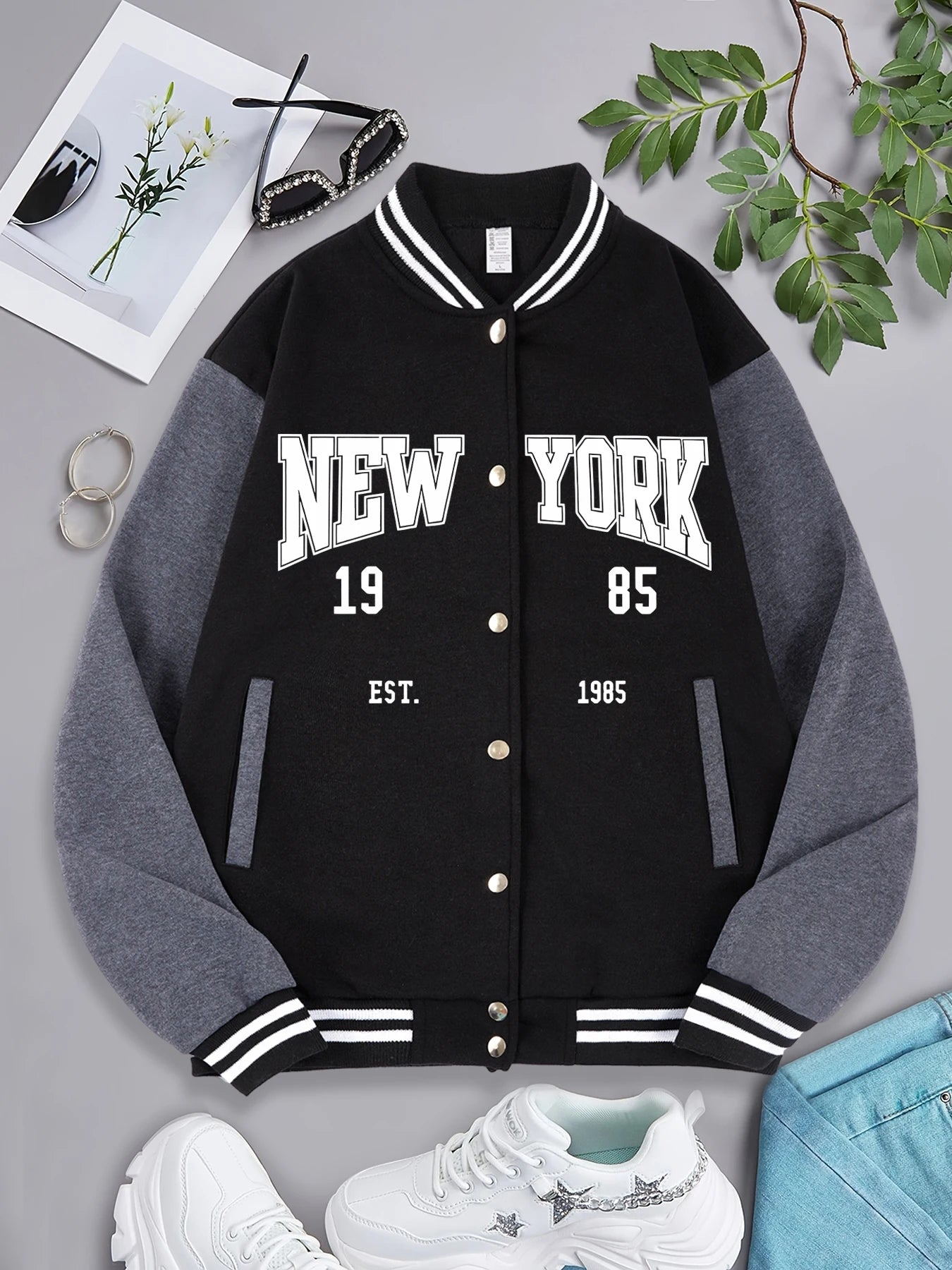 Chaqueta Béisbol Mujer Loom & Soul "New York 1985" – Abrigo de Streetwear Hip Hop