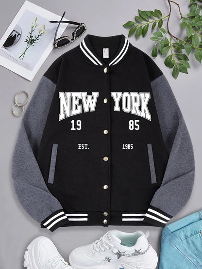 Chaqueta Béisbol Mujer Loom & Soul "New York 1985" – Abrigo de Streetwear Hip Hop
