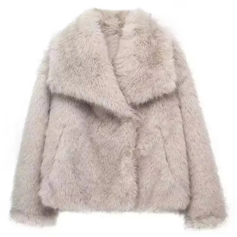 HH LuxeFur™ Chaqueta con solapa de piel sintética – Elegancia y calidez para otoño e invierno de 2025