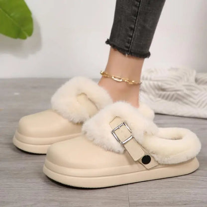 Women’s Waterproof Platform Fur Clogs – Cozy Winter Slip-On