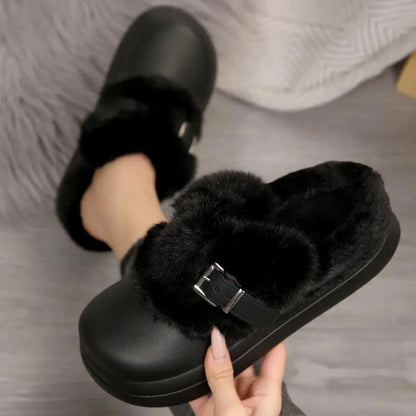 Women’s Waterproof Platform Fur Clogs – Cozy Winter Slip-On