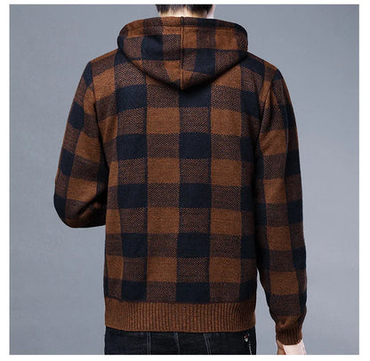 Veste en polaire tricotée à carreaux Loom & Soul pour homme – Cardigan d'hiver de luxe à capuche