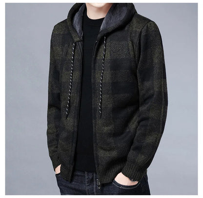 Veste en polaire tricotée à carreaux Loom & Soul pour homme – Cardigan d'hiver de luxe à capuche