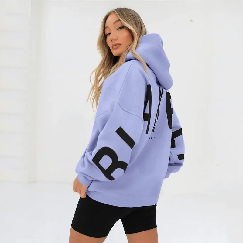 Sudadera con capucha informal estampada para mujer – Suéter de ajuste holgado para otoño e invierno