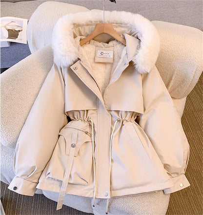 Parka con capucha para mujer Loom & Soul – Chaqueta de invierno coreana acolchada con cordón ajustable