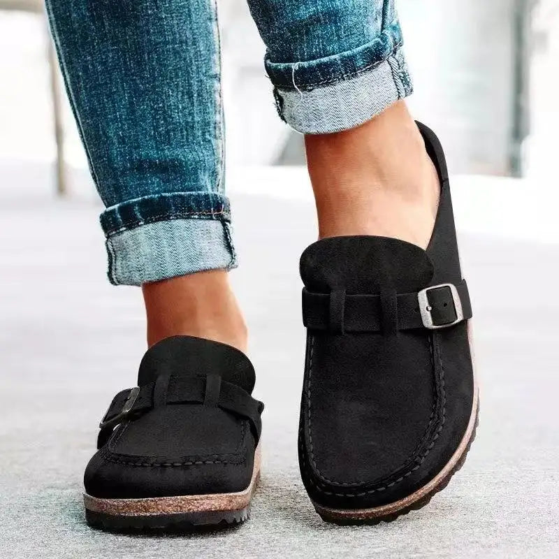 Zuecos con plantilla de corcho Gacimy™ para mujer – Mules de piel con hebilla ajustable y soporte para el arco del pie