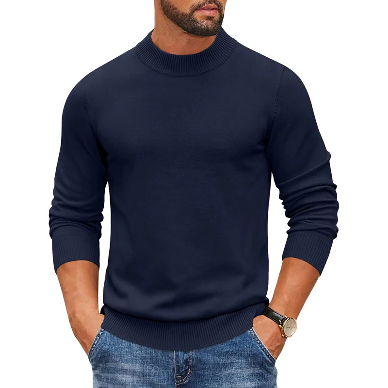 Men’s Mock Neck Ribbed Pullover – Thick Knit Casual Sweater Autumn 2025