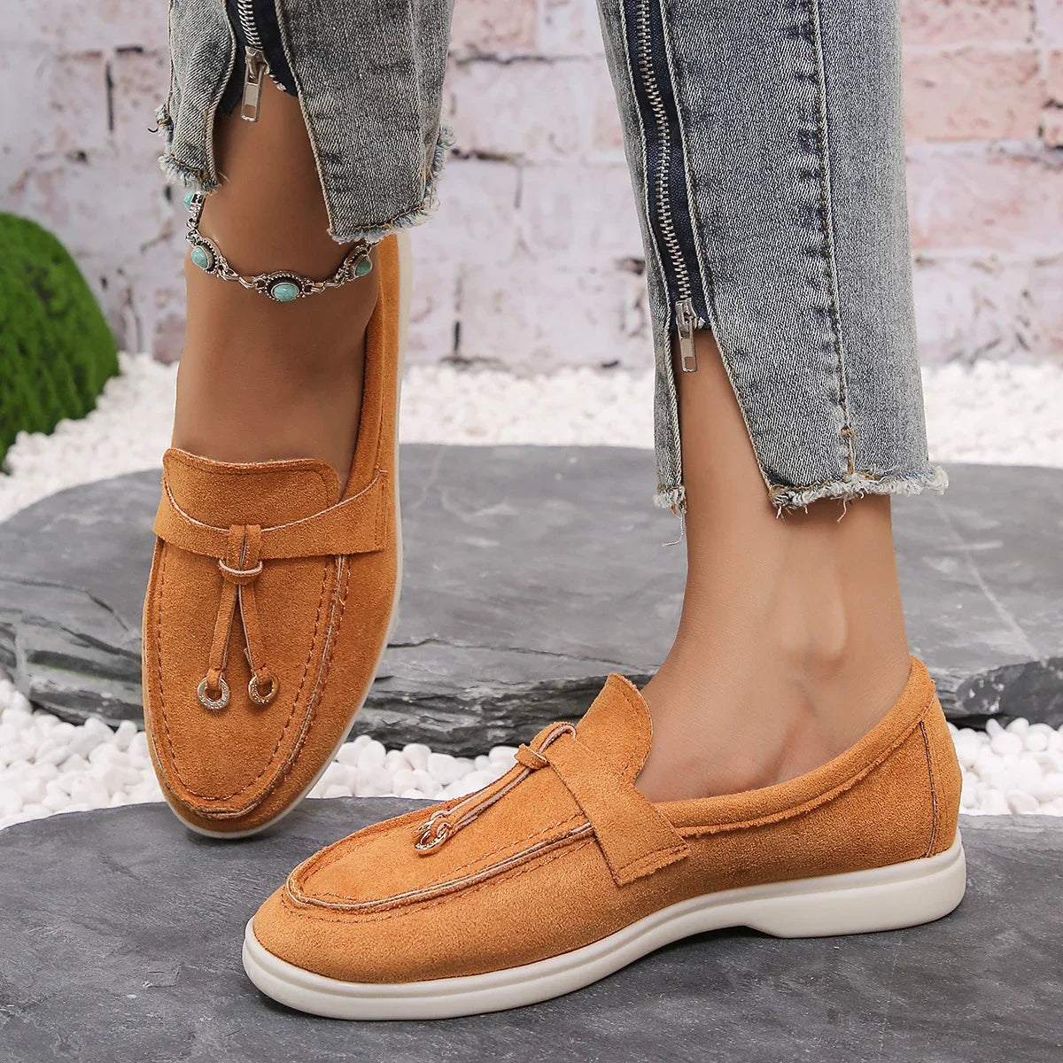 Mocasines de algodón sin cordones para mujer – Zapatos planos informales ligeros para uso diario