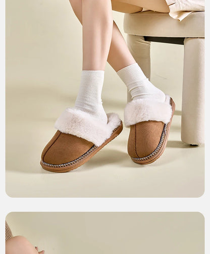 Pantuflas de invierno afelpadas Smile Popcorn™ – Cómodas sandalias de interior cálidas de piel sintética para mujer