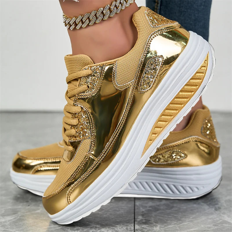 Zapatillas de mujer con lentejuelas Loom & Soul – Tallas grandes Malla de aire Cómodas e informales