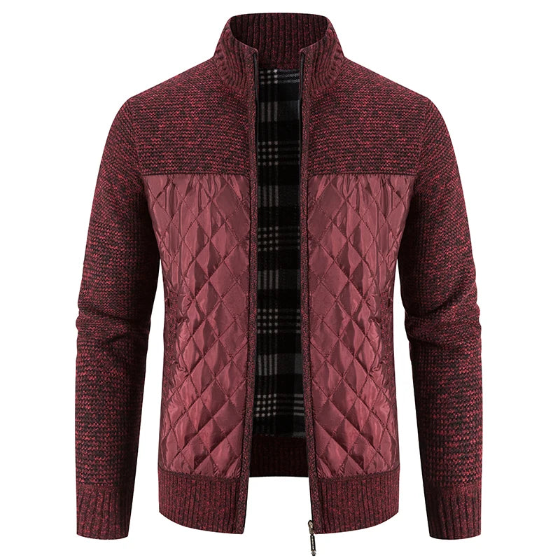 Veste en polaire tricotée à carreaux Loom & Soul pour homme – Cardigan d'hiver de luxe à capuche