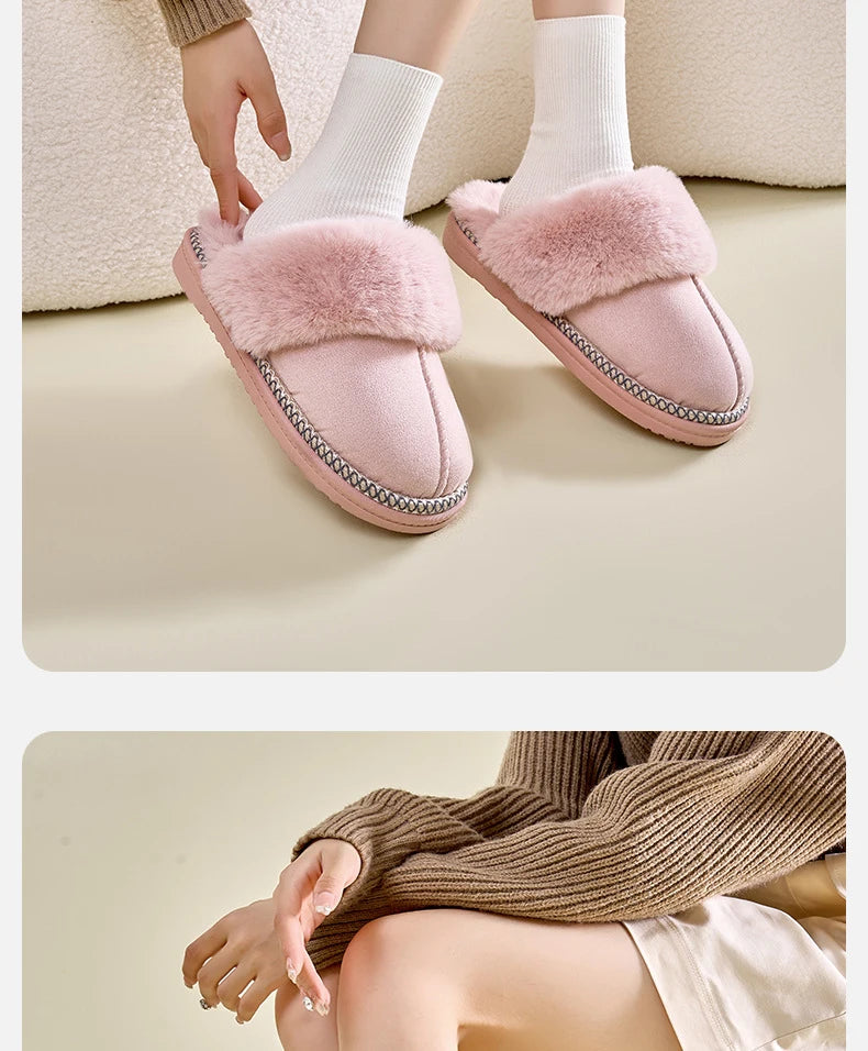 Pantuflas de invierno afelpadas Smile Popcorn™ – Cómodas sandalias de interior cálidas de piel sintética para mujer