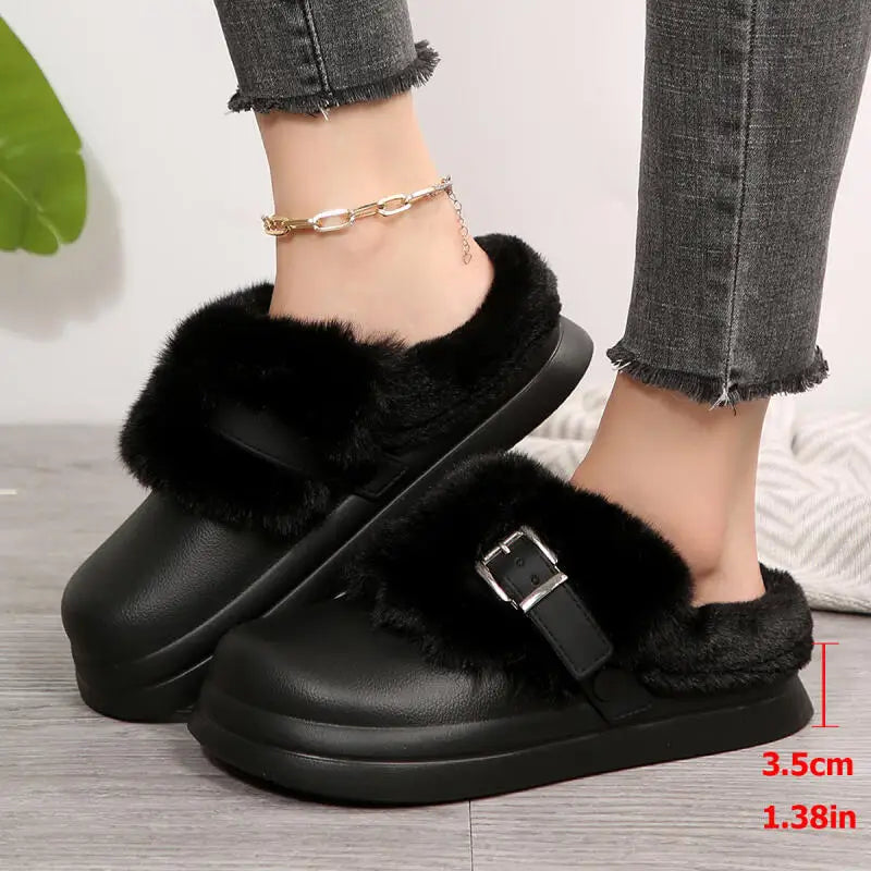 Women’s Waterproof Platform Fur Clogs – Cozy Winter Slip-On