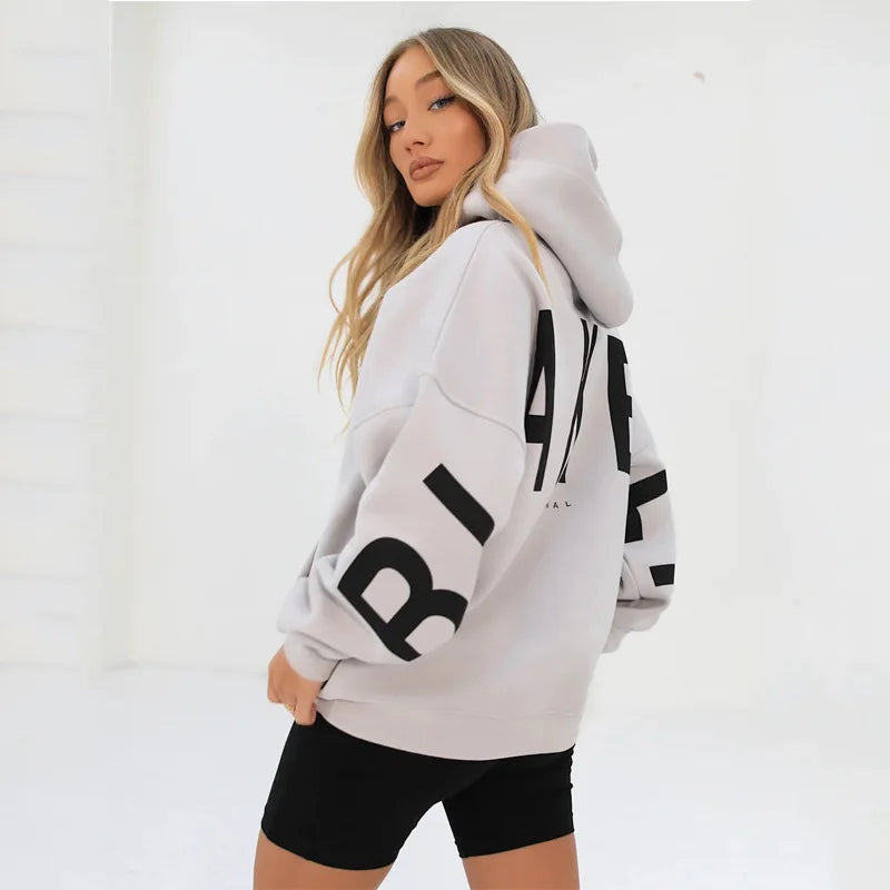 Sudadera con capucha informal estampada para mujer – Suéter de ajuste holgado para otoño e invierno