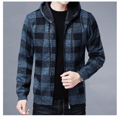 Veste en polaire tricotée à carreaux Loom & Soul pour homme – Cardigan d'hiver de luxe à capuche
