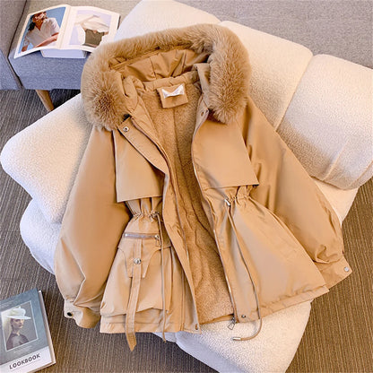 Parka con capucha para mujer Loom & Soul – Chaqueta de invierno coreana acolchada con cordón ajustable